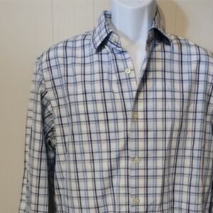 Banana Republic Shirt Medium Checkered Button Front Long‎ Sleeve Blue A493